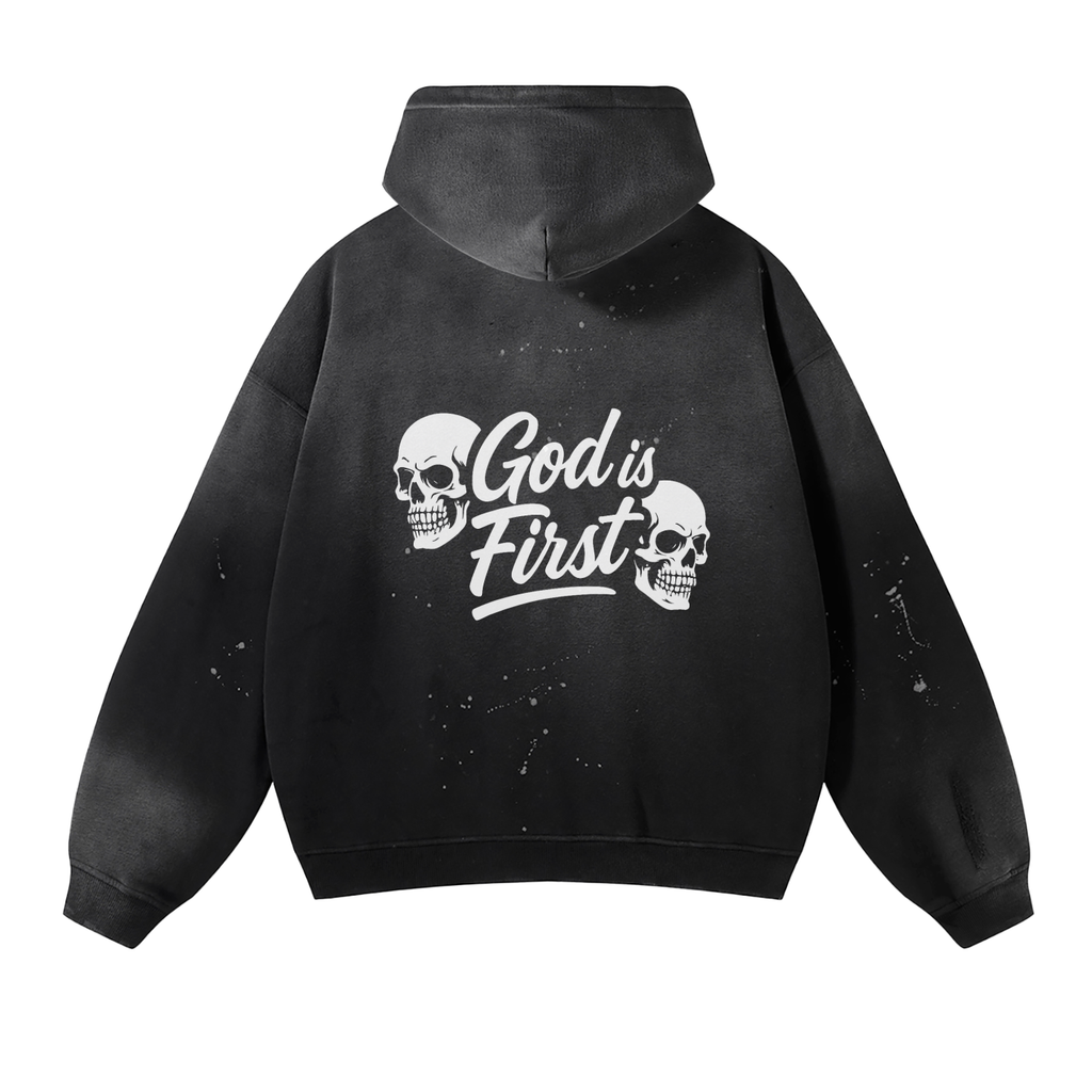 Vintage Wash Frayed Fleece Hoodie - 360 GSM